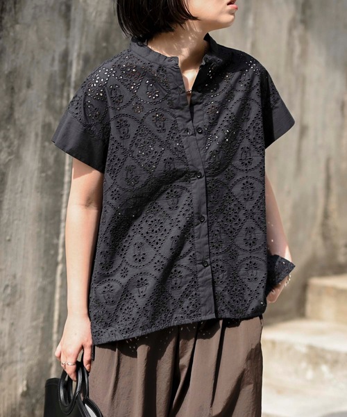「&HALF」 「Worldclass」半袖ブラウス M ブラック レディース_画像9