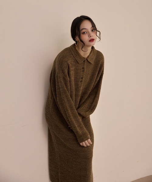 【新品未使用】olun ニットポロワンピース　ブラウン　Sサイズ OLUN ワンピース knit polo onepiece/ニットポロワンピース : ZOZOTOWN