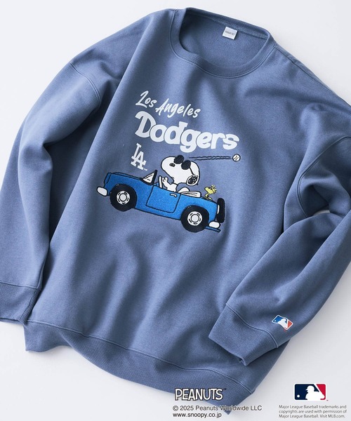 【新品】MLB ドジャース　 トレーナー　スウェット　長袖　袖ロゴ　裏起毛　L PEANUTS スマホショルダー トレーナー スウェット 「PEANUTS×MLB