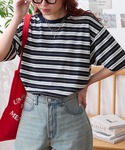 tシャツ 半袖 配色マルチボーダー オーバーサ...の詳細画像2