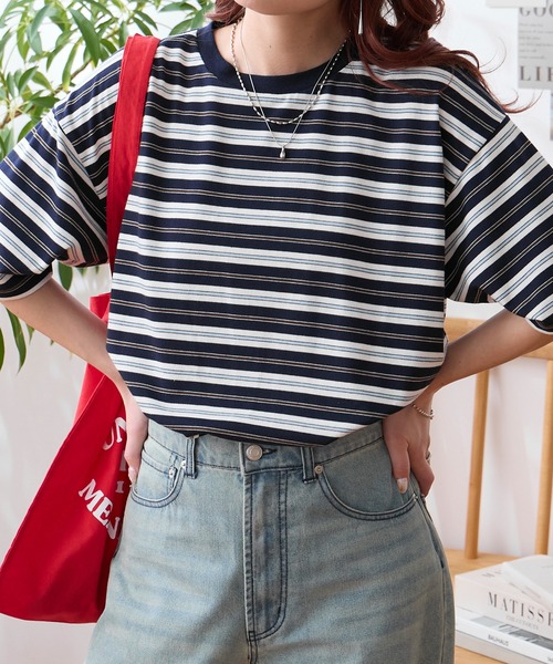 MONO-MART（モノマート） tシャツ 半袖 配色マルチボーダー オーバー
