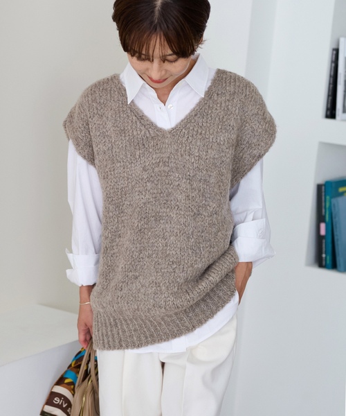 「TRICOTS JEAN MARC」 ニットベスト FREE ライトグレー レディース_画像9