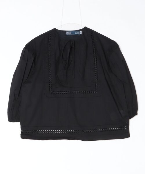 POLO レース シャツ 襟 ブラウス リーフ 刺繍 ブラック POLO RALPH LAUREN - POLO レース シャツ 襟 ブラウス リーフ 刺繍
