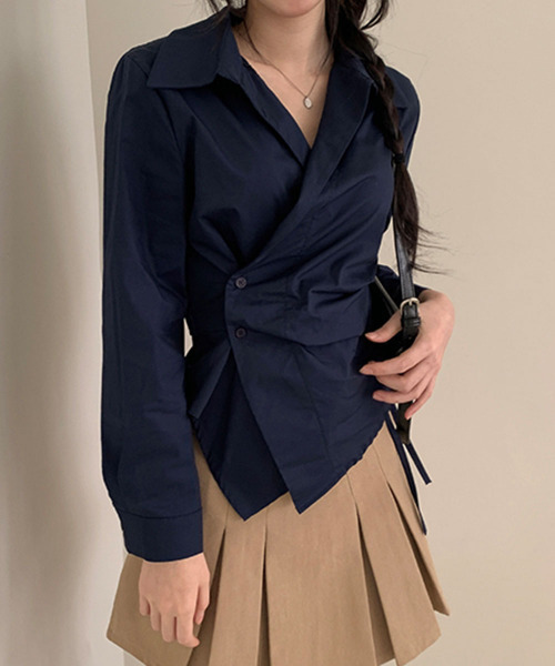 ブラウス シャツ カシュクールデザイン アシンメトリーカラーシャツ