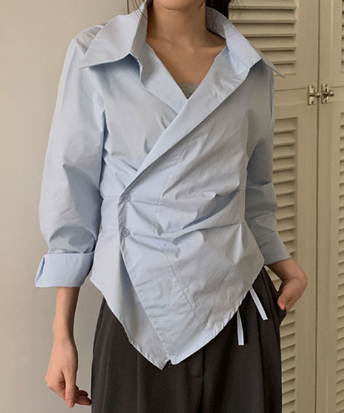 ブラウス シャツ カシュクールデザイン アシンメトリーカラーシャツ