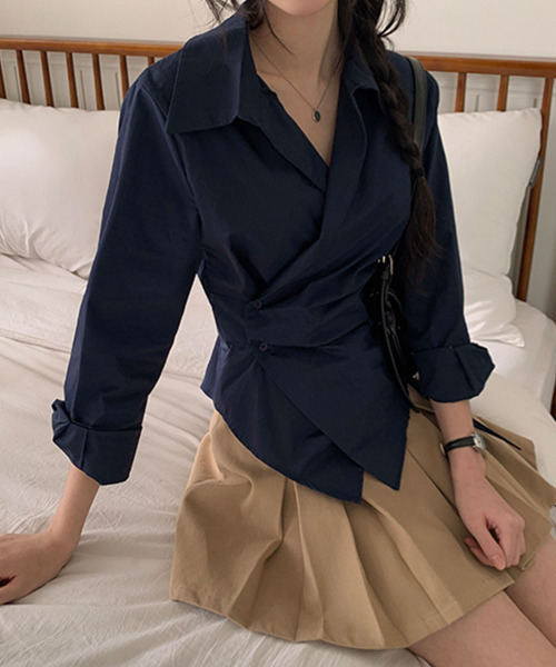 ブラウス シャツ カシュクールデザイン アシンメトリーカラーシャツ