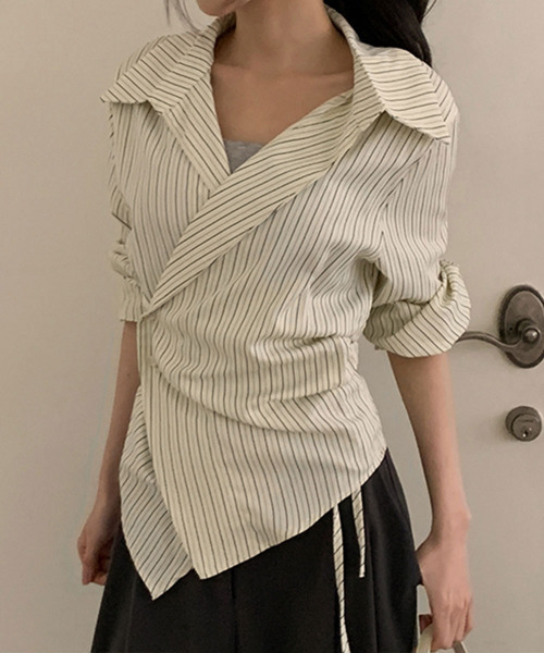 ブラウス シャツ カシュクールデザイン アシンメトリーカラーシャツ