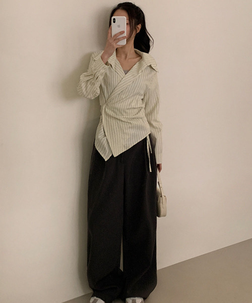 ブラウス シャツ カシュクールデザイン アシンメトリーカラーシャツ