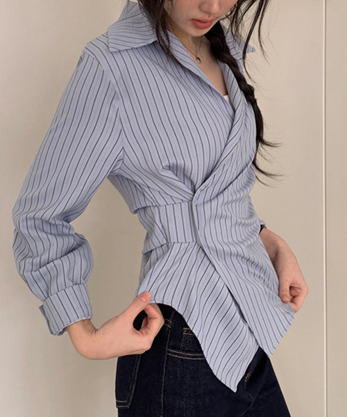 ブラウス シャツ カシュクールデザイン アシンメトリーカラーシャツ