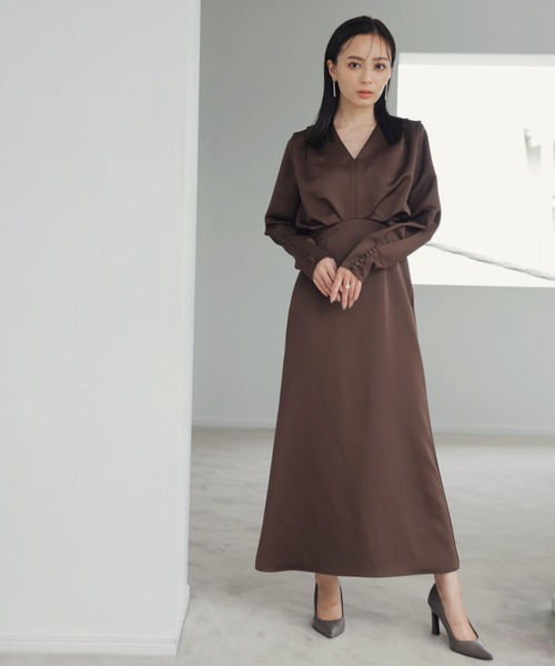 「anuans」 長袖ワンピース SMALL ブラウン レディース_9