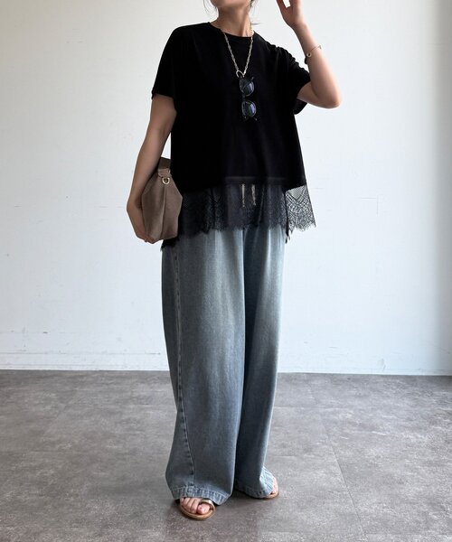 DouDou（ドゥドゥ） tシャツ 半袖 「WEB限定」裾レース半袖トップス