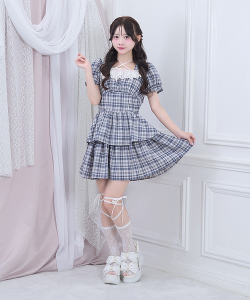 Honey Cinnamon（ハニーシナモン） ワンピース 半袖 デコルテリボン
