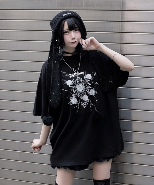 ♡wonderfulWorld♡ワンダフルワールド♡きなり♡半袖綿ローン Whinny tシャツ 半袖 Whinny/「2026春夏新作♪」縛られしトゲトゲROSE