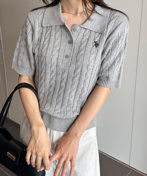 「U.S. POLO ASSN.」 半袖ニット S ネイビー レディース_画像3