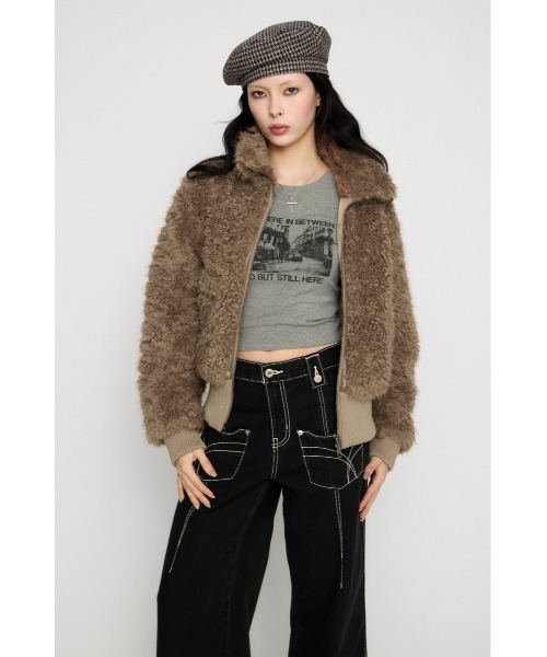LAGUA GEM ファーブルゾン アウター LAGUA GEM（ラグアジェム） ブルゾン アウター FRONT ZIP FAUX FUR