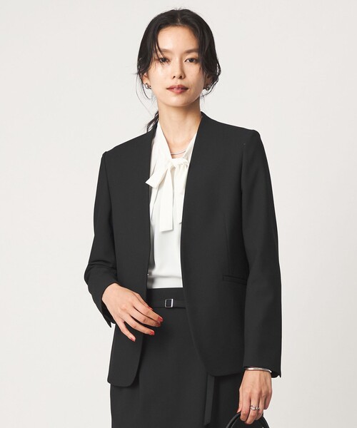 ジャケット ノーカラージャケット 「size SHORT/TALLあり」ライト ダブルクロス ノーラペル ジャケット レディース