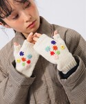 手袋 手編み フラワー 刺繍 グローブ レディースの詳細画像3
