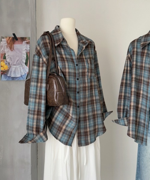 witch ブラウス シャツ オンブレチェック柄シアーシャツ（オーバー