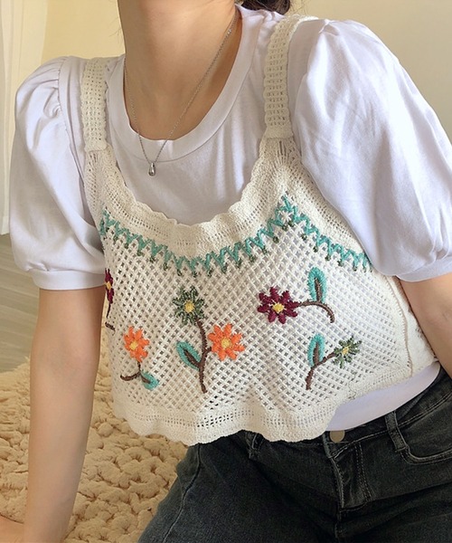 新品 レース編みベスト かぎ針編み クロッシェレース 綿