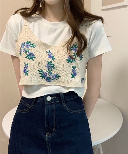 新品 レース編みベスト かぎ針編み クロッシェレース 綿 ブラックデニム フリー クロシェニットベスト ベスト レディース トップス 綿100・7月13