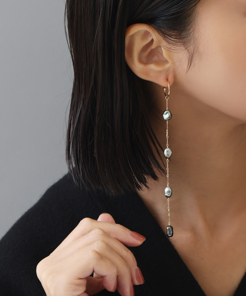 Lilas ピアス タヒチパールロングピアス K10（片耳） レディース 