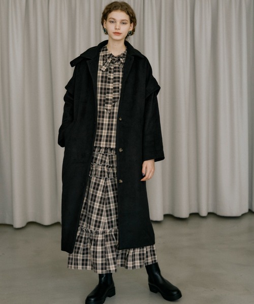 ステンカラーコート コート 2way long wool coat/2wayウール混ロング
