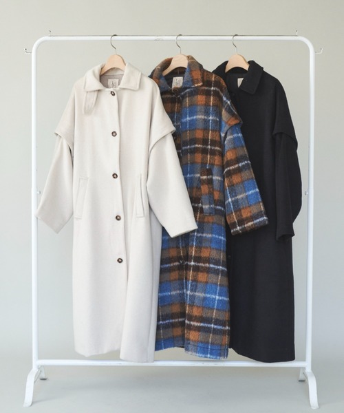 ステンカラーコート コート 2way long wool coat/2wayウール混ロング