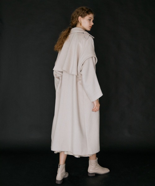 アイボリー ウール混合 ロングコート ステンカラーコート コート 2way long wool coat/2wayウール混ロング