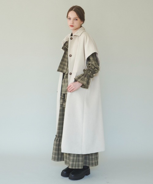 ステンカラーコート コート 2way long wool coat/2wayウール混ロング