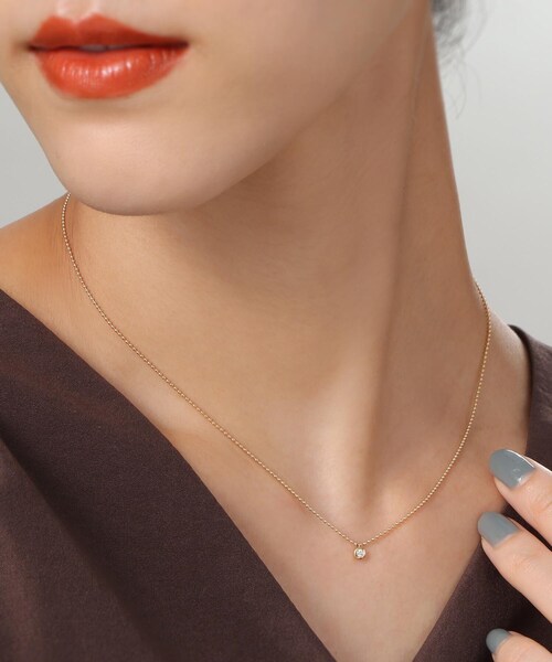 COCOSHNIK K18ダイヤモンド ラウンドネックレス COCOSHNIK ネックレス K18ダイヤモンドラウンドカット ボールチェーン