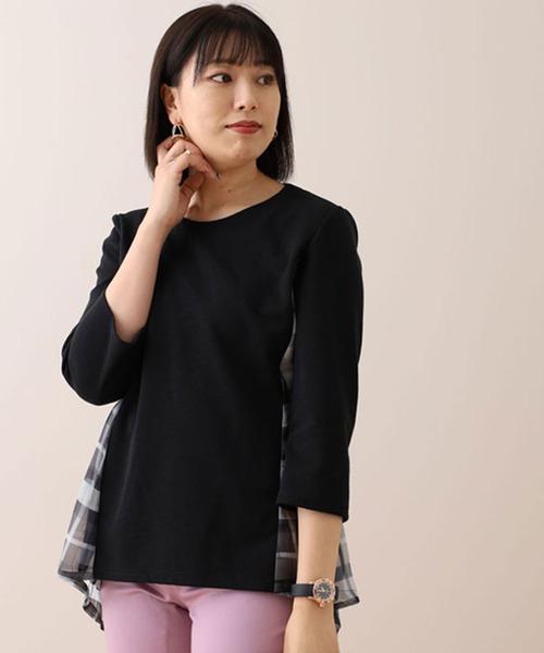 BELLUNA PLUS（ベルーナプラス） tシャツ バックチェック柄切替プル 