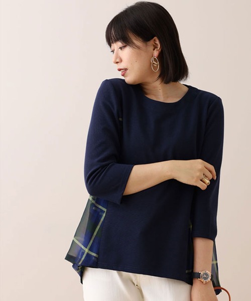 BELLUNA PLUS（ベルーナプラス） tシャツ バックチェック柄切替プル 