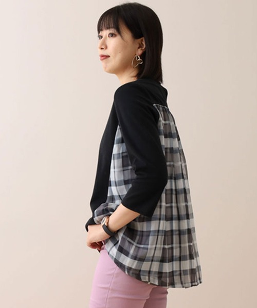 BELLUNA PLUS（ベルーナプラス） tシャツ バックチェック柄切替プル 
