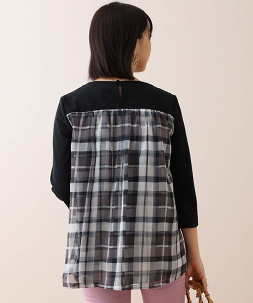BELLUNA PLUS（ベルーナプラス） tシャツ バックチェック柄切替プル