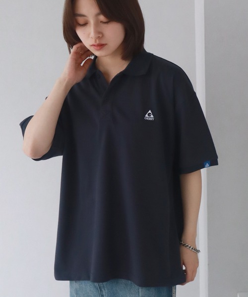 黒のポロシャツ 肩ロゴ入り スーピマコットンストレッチ ピケ GFロゴ ポロシャツ Original Fit