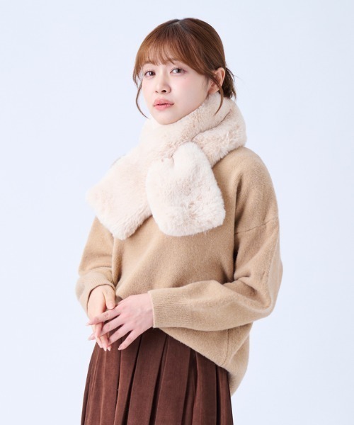 ファー  マフラー   アイボリー&ホワイト ほぼ新品 サテンリボンファーマフラー | Kids - ポプキンズ公式オンライン