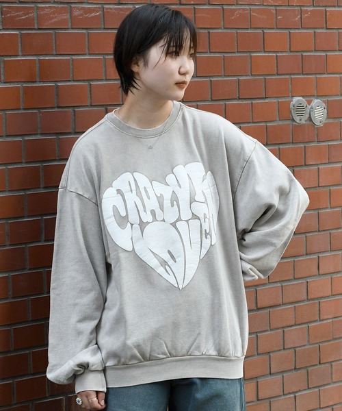 おしゃれスタ トレーナー スウェット 硫化染め プリント プルオーバー