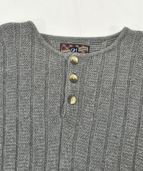 (古着)90s ヘンリーネック コットンニット 無地セーター 古着 90年代 USA製 ランズエンド LANDS'END コットンニット