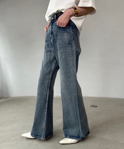 デニム フレアデニム メンズデニム フレアパンツ ワイドデニム ジーンズ デニム デニムパンツ ヴィンテージ加工 ワイドフレア