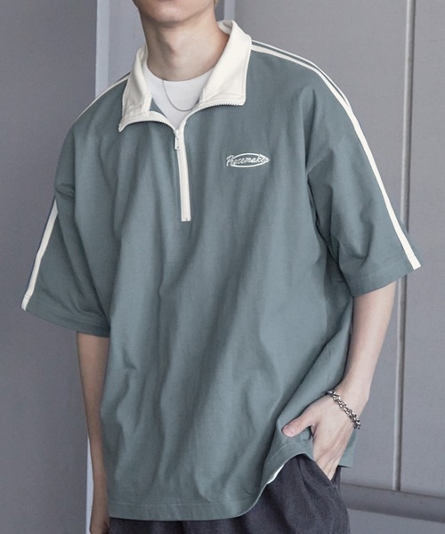 半袖Tシャツ メンズ メタルロゴジッパーデザイン2色 メタルロゴジッパーTシャツ 2カラー D11558 | 韓国メンズ