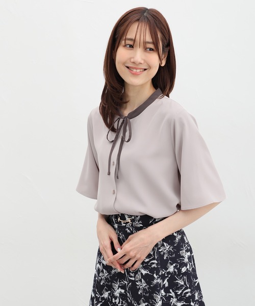 Honeys ブラウス シャツ 配色リボンブラウス レディース