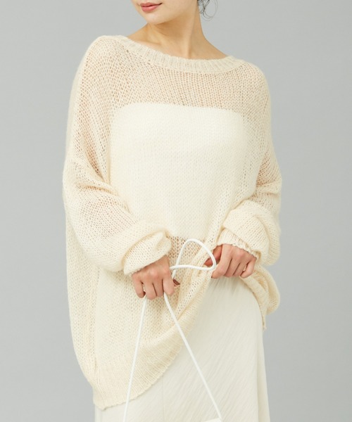ニット セーター モヘアライクシアー2WAY ニットプルオーバー レディース