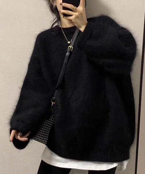 ニット セーター モヘア調 ラウンドネックシャギーニット culw759 レディース