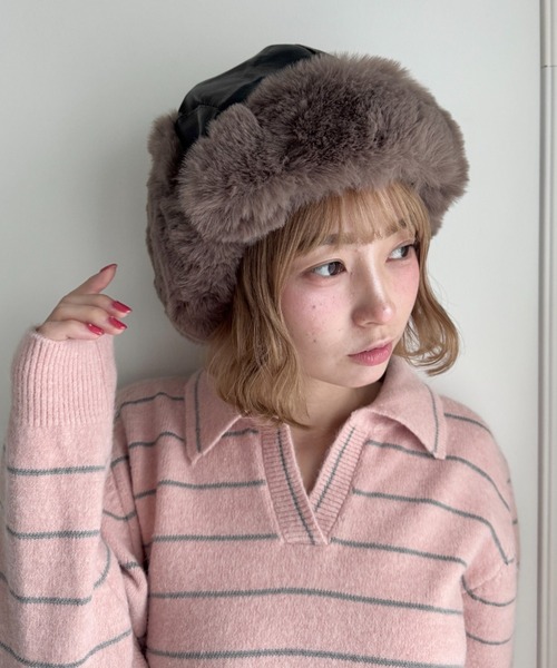 SOLLON.（ソルロン） キャップ 帽子 フェイクファーPUフライトキャップ