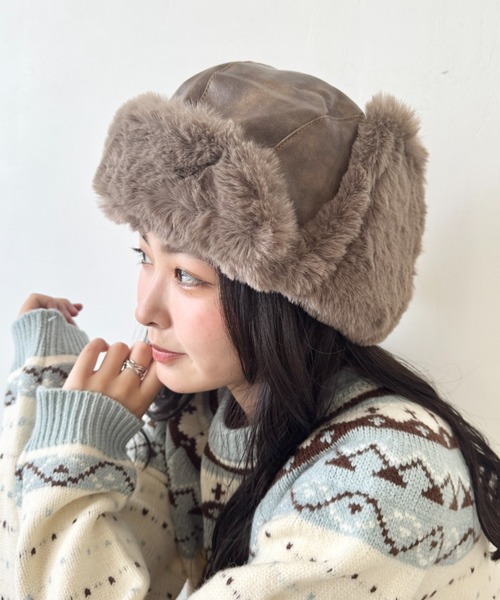 SOLLON.（ソルロン） キャップ 帽子 フェイクファーPUフライトキャップ