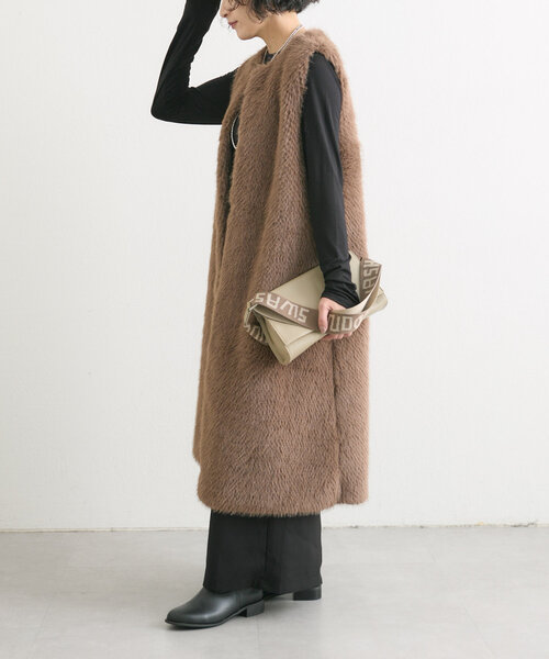 ear PAPILLONNER ベスト フェイクフォックスロングベスト「SUM1 STYLE