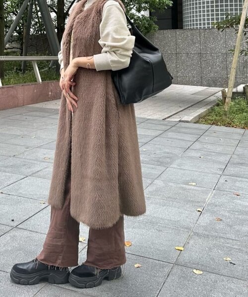 24AW イアパピヨネ スミスタイル フェイクフォックスロングベスト　ジレ ear PAPILLONNER（イア パピヨネ） ベスト フェイクフォックスロング