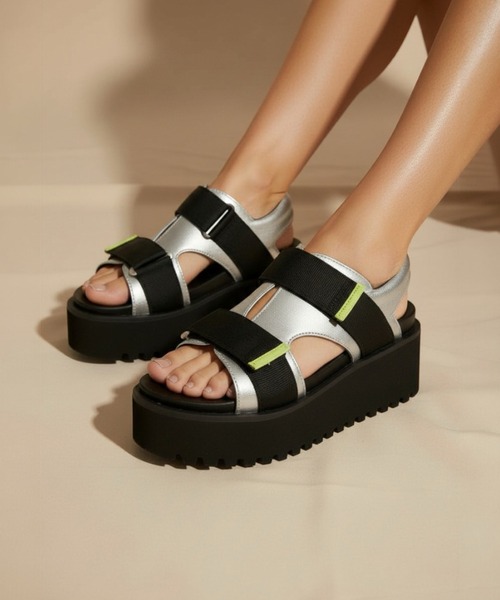 ALL BLACK（オールブラック） 厚底 サンダル 「本革/厚底/6cm