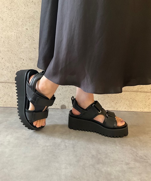 ALL BLACK（オールブラック） サンダル 「本革/厚底/6cm」キャタピラー
