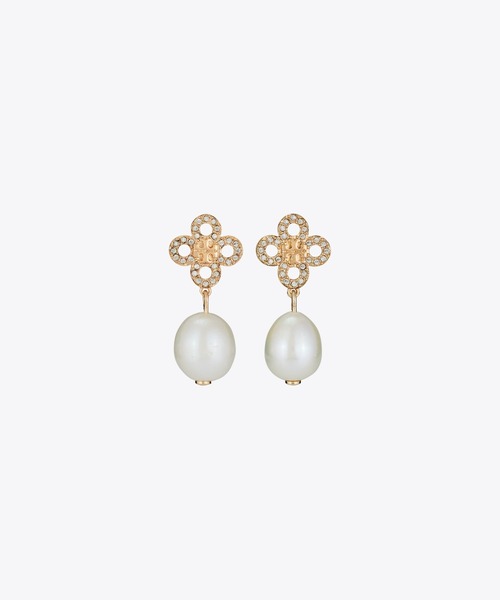 【関税送料込】Tory Burchクリスタルパールドロップイヤリング** TORY BURCH ピアス キラ クローバー パール ドロップピアス